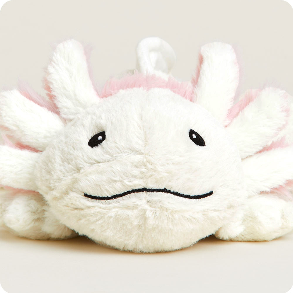 Image 105: Relaxing Warmies White and Pink Axolotl Plush Stuffed Animal Heating Pad Close Up Face