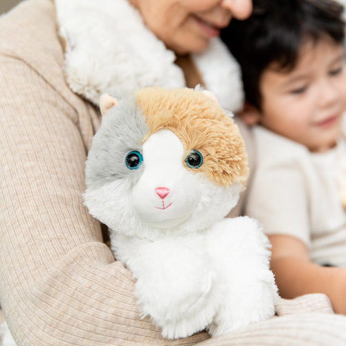 Image 100: Grandma and child cuddling Soft Warm Weighted Calico Cat Plush Warmies