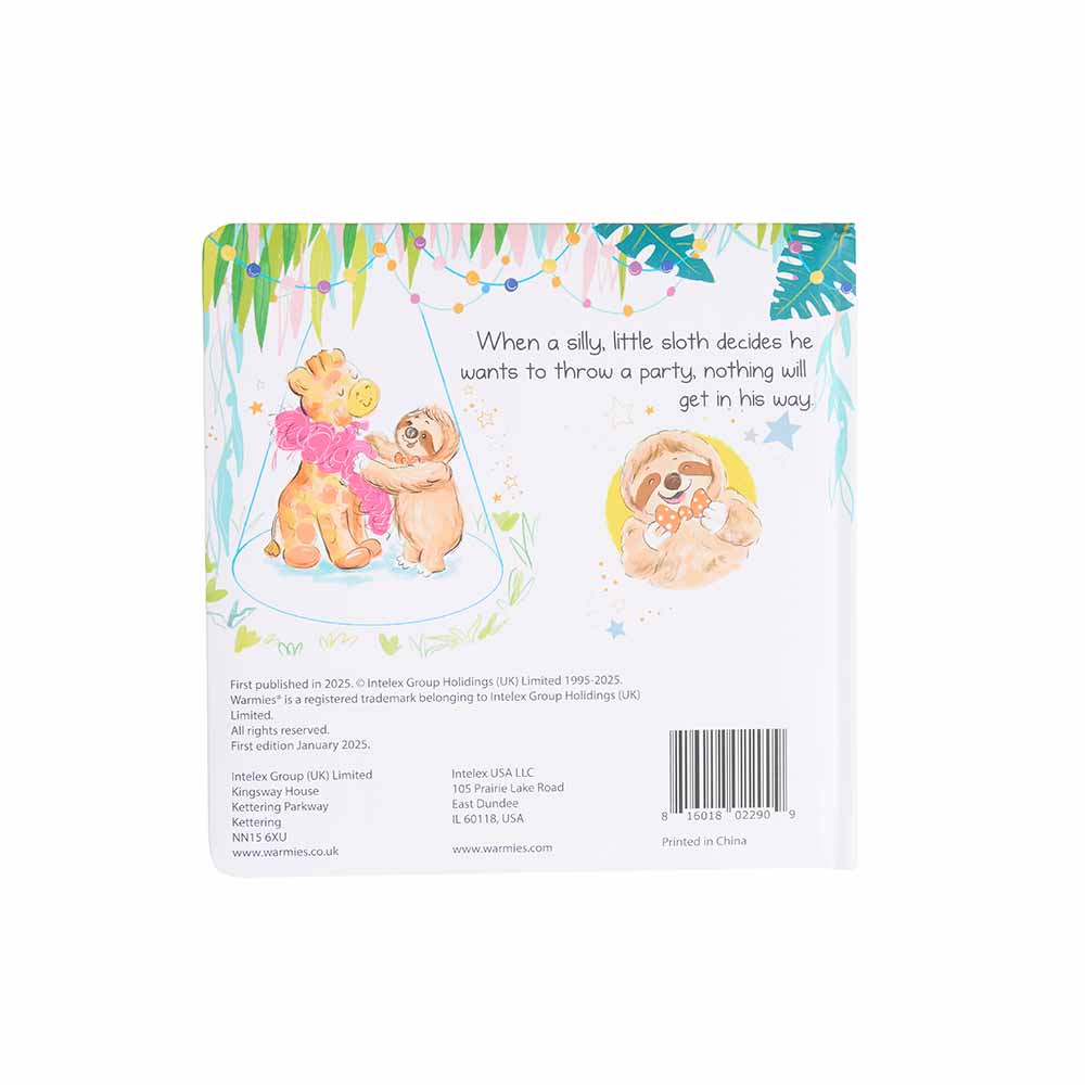 Image 89: Back cover of Sloth Throws a Party Board Book - Warmies USA