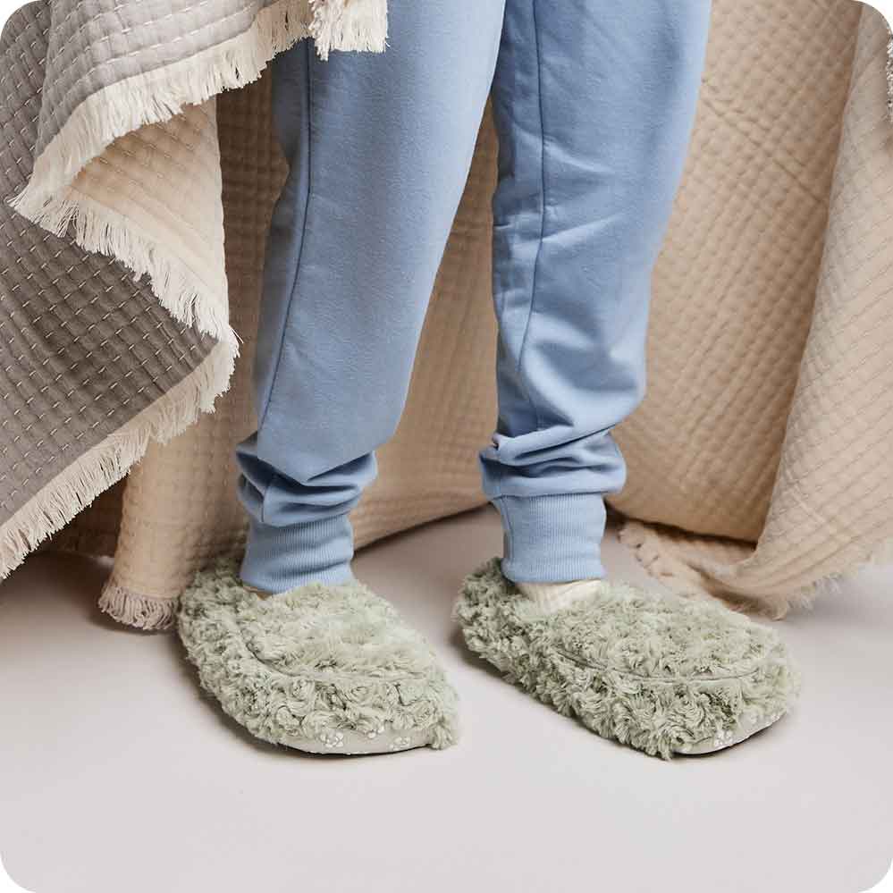 Image 95: Microwavable Curly Sage Green Warmies Slippers - Warmies USA