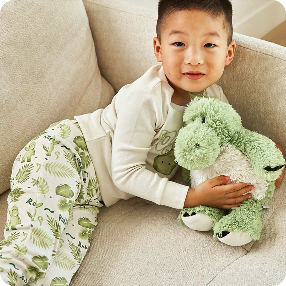 Image 101: green dino warmies stuffed animal